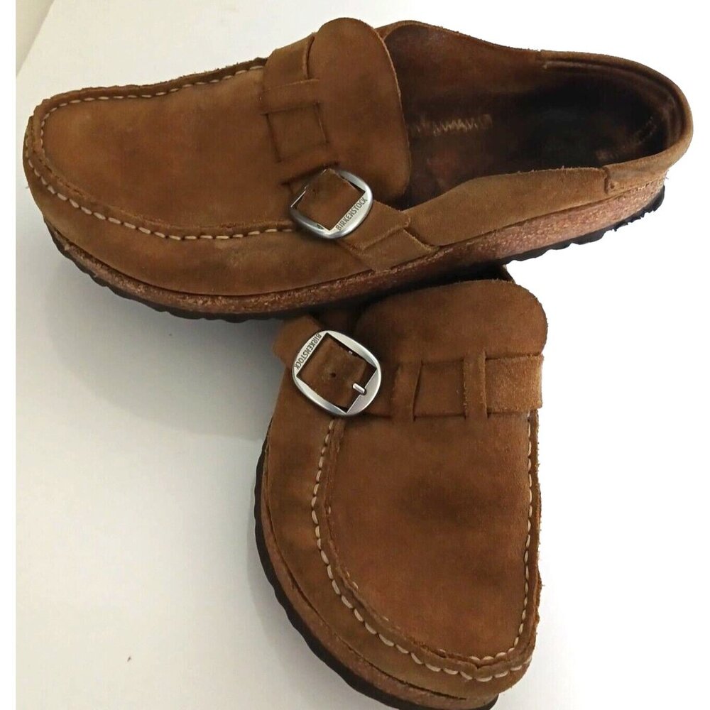 Birkenstock Suede Leather Brown Women’s Size 38 Clog Mules Shoes Slip
